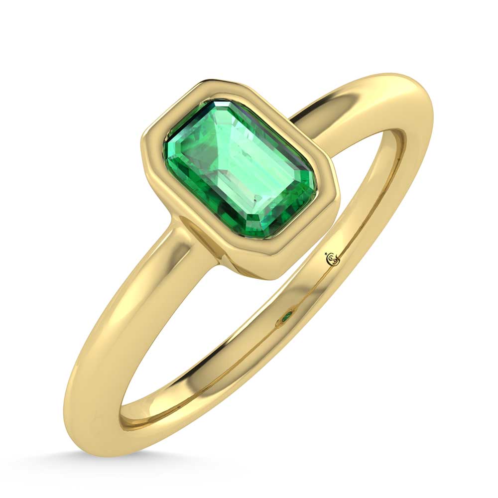 14K Yellow Gold Diamond 1/3 Ct.Tw. And Emerald Fashion Ring