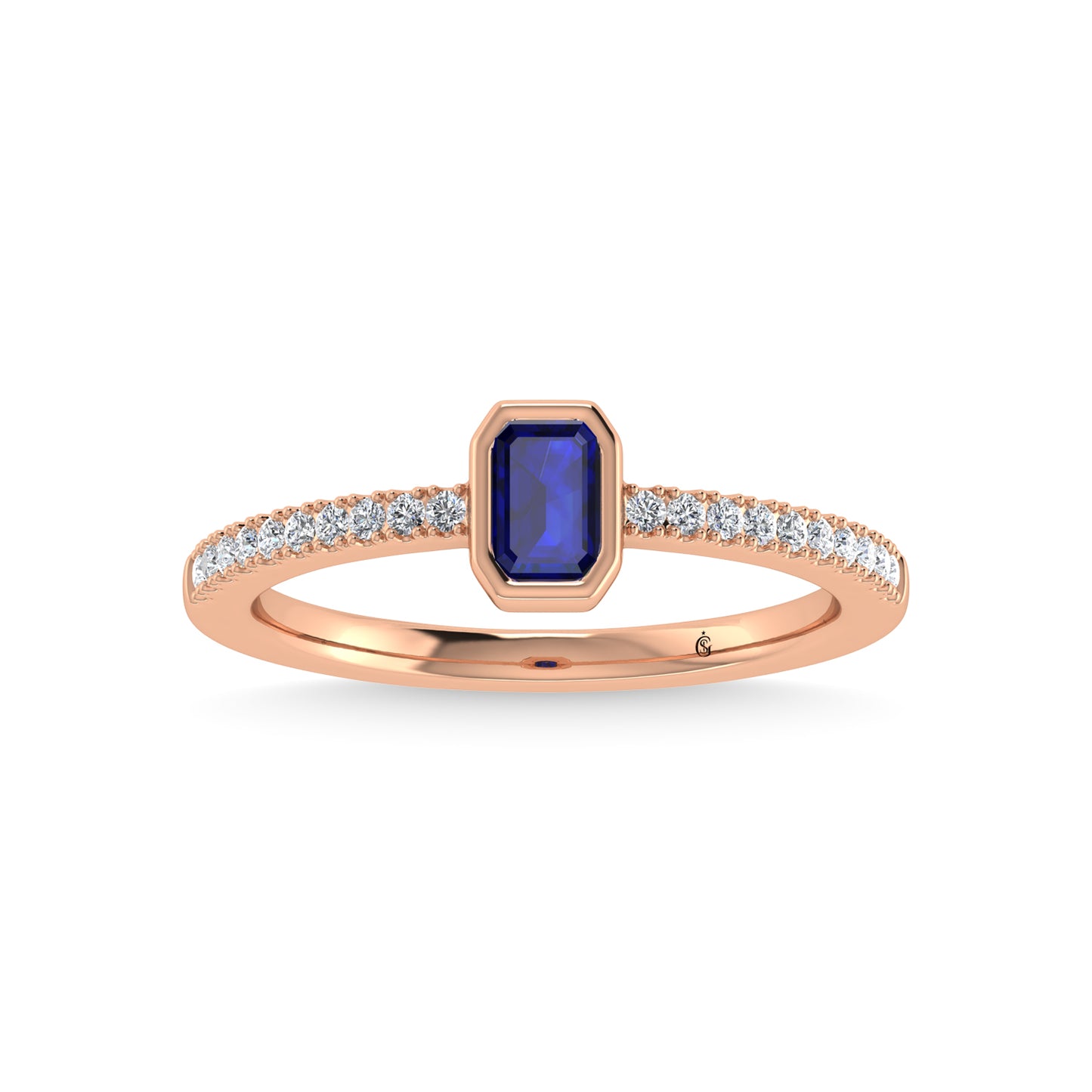 14K Rose Gold Diamond 3/8 Ct.Tw. And Blue Sapphire Fashion Ring