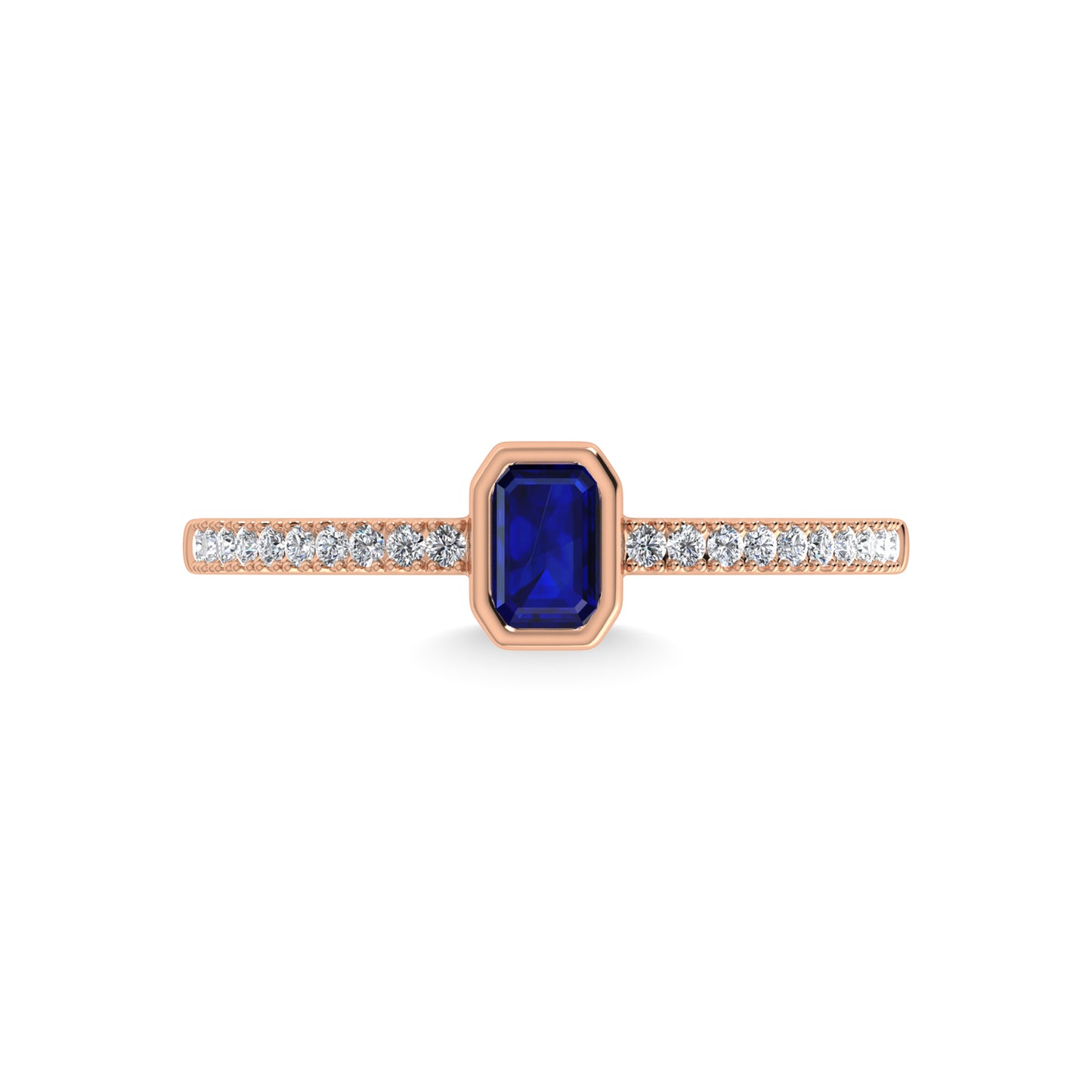 14K Rose Gold Diamond 3/8 Ct.Tw. And Blue Sapphire Fashion Ring