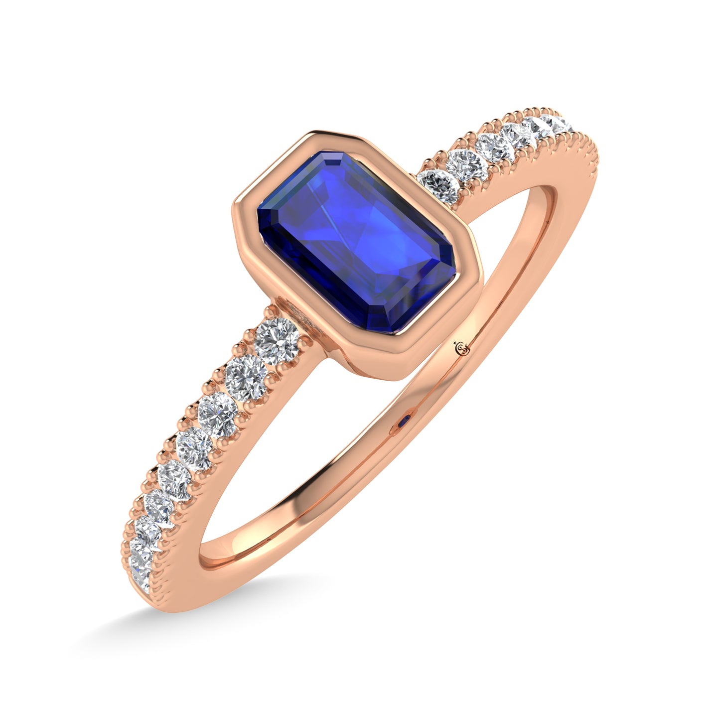 14K Rose Gold Diamond 3/8 Ct.Tw. And Blue Sapphire Fashion Ring