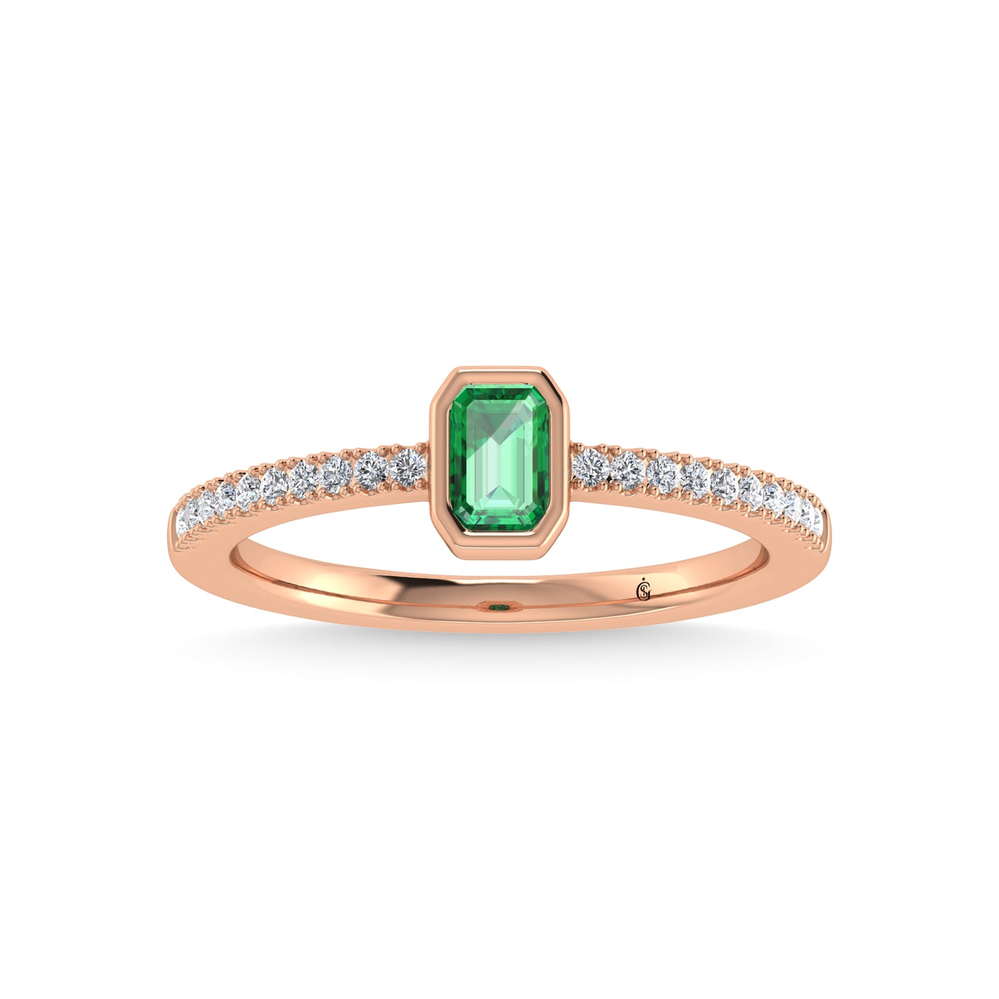 14K Rose Gold Diamond 3/8 Ct.Tw. And Emerald Fashion Ring