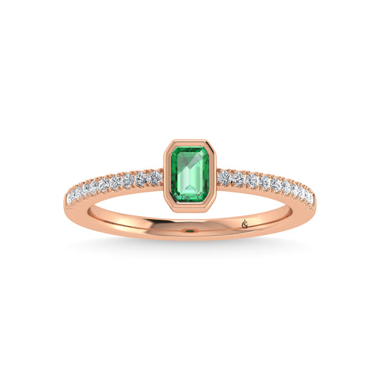 14K Rose Gold Diamond 3/8 Ct.Tw. And Emerald Fashion Ring