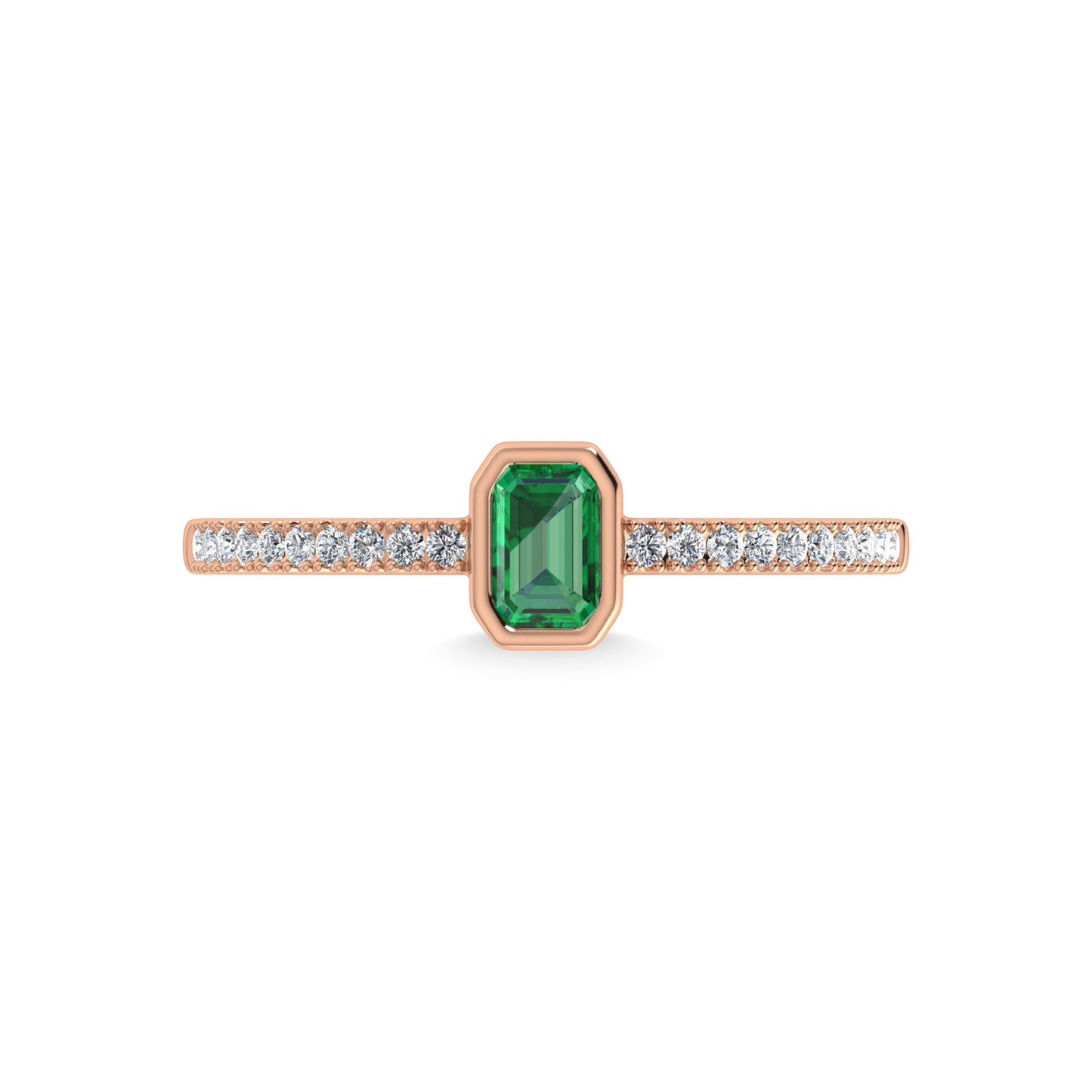 14K Rose Gold Diamond 3/8 Ct.Tw. And Emerald Fashion Ring