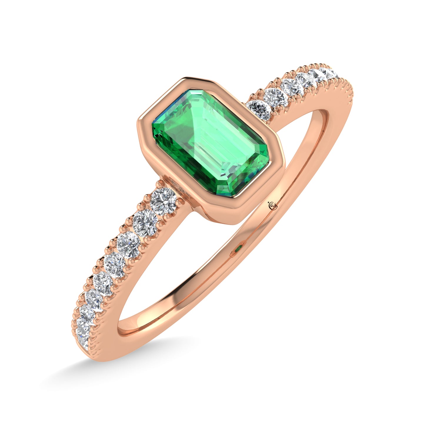14K Rose Gold Diamond 3/8 Ct.Tw. And Emerald Fashion Ring