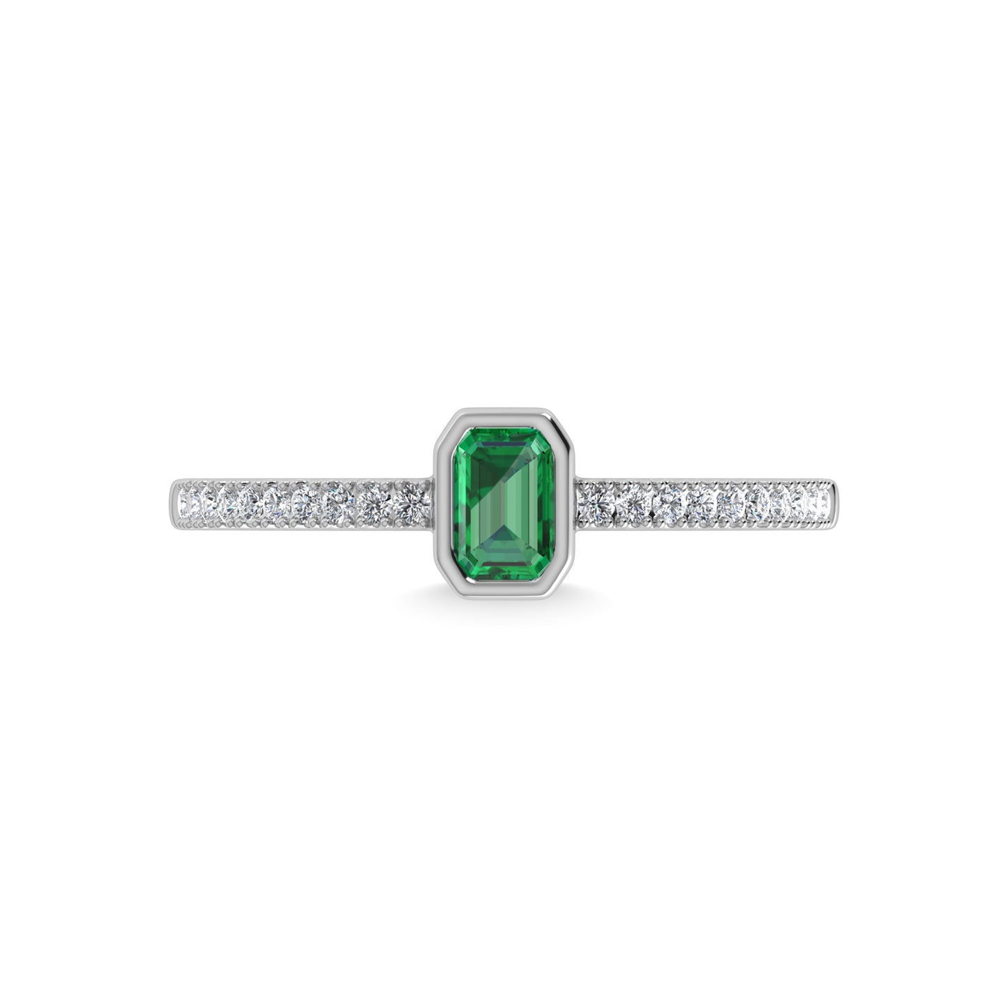 14K White Gold Diamond 3/8 Ct.Tw. And Emerald Fashion Ring