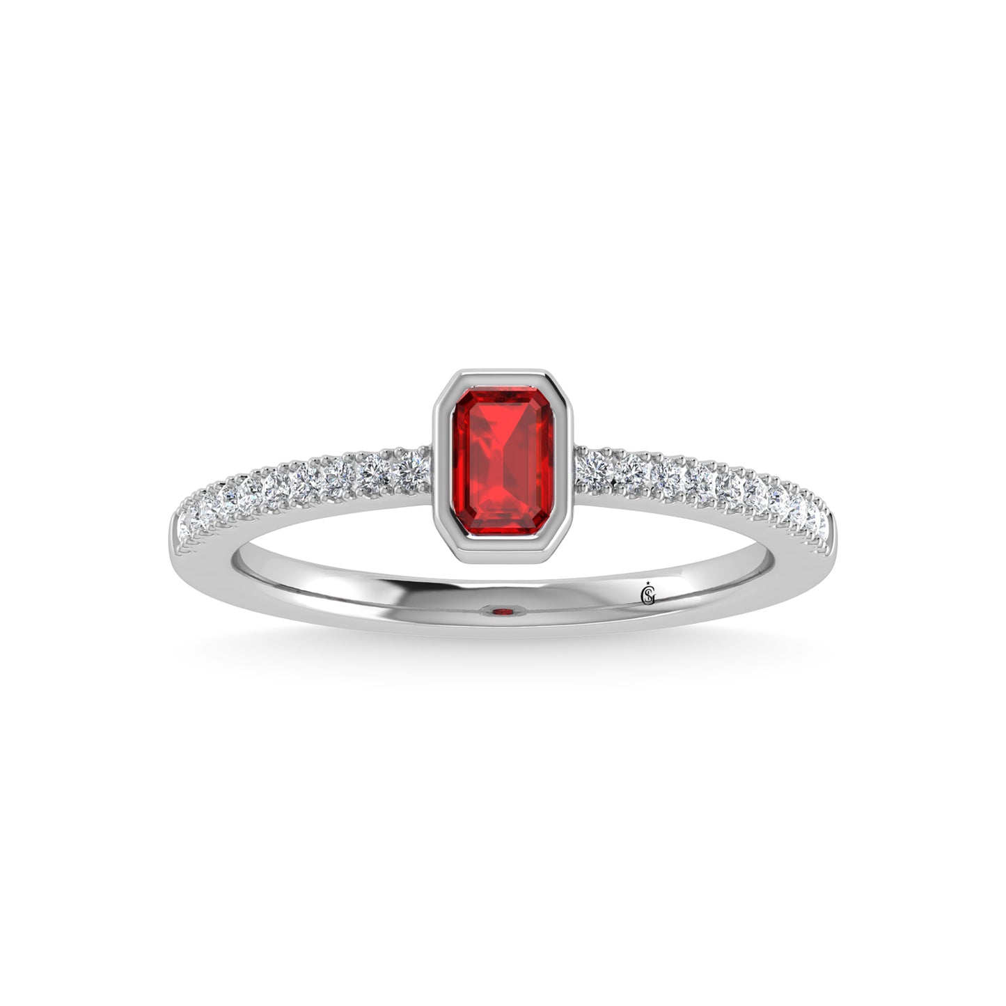 14K White Gold Diamond 3/8 Ct.Tw. And Ruby Fashion Ring