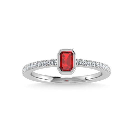 14K White Gold Diamond 3/8 Ct.Tw. And Ruby Fashion Ring
