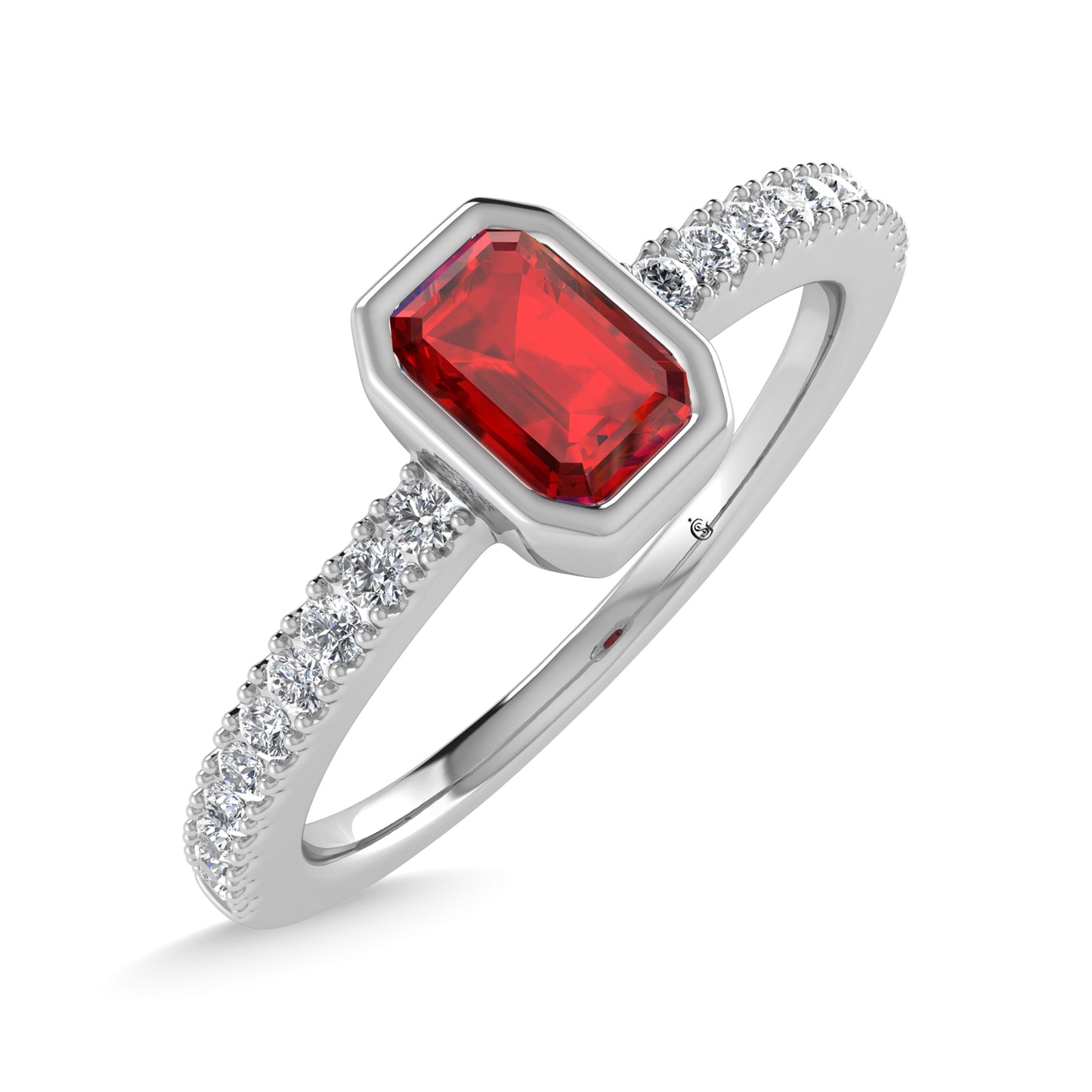 14K White Gold Diamond 3/8 Ct.Tw. And Ruby Fashion Ring