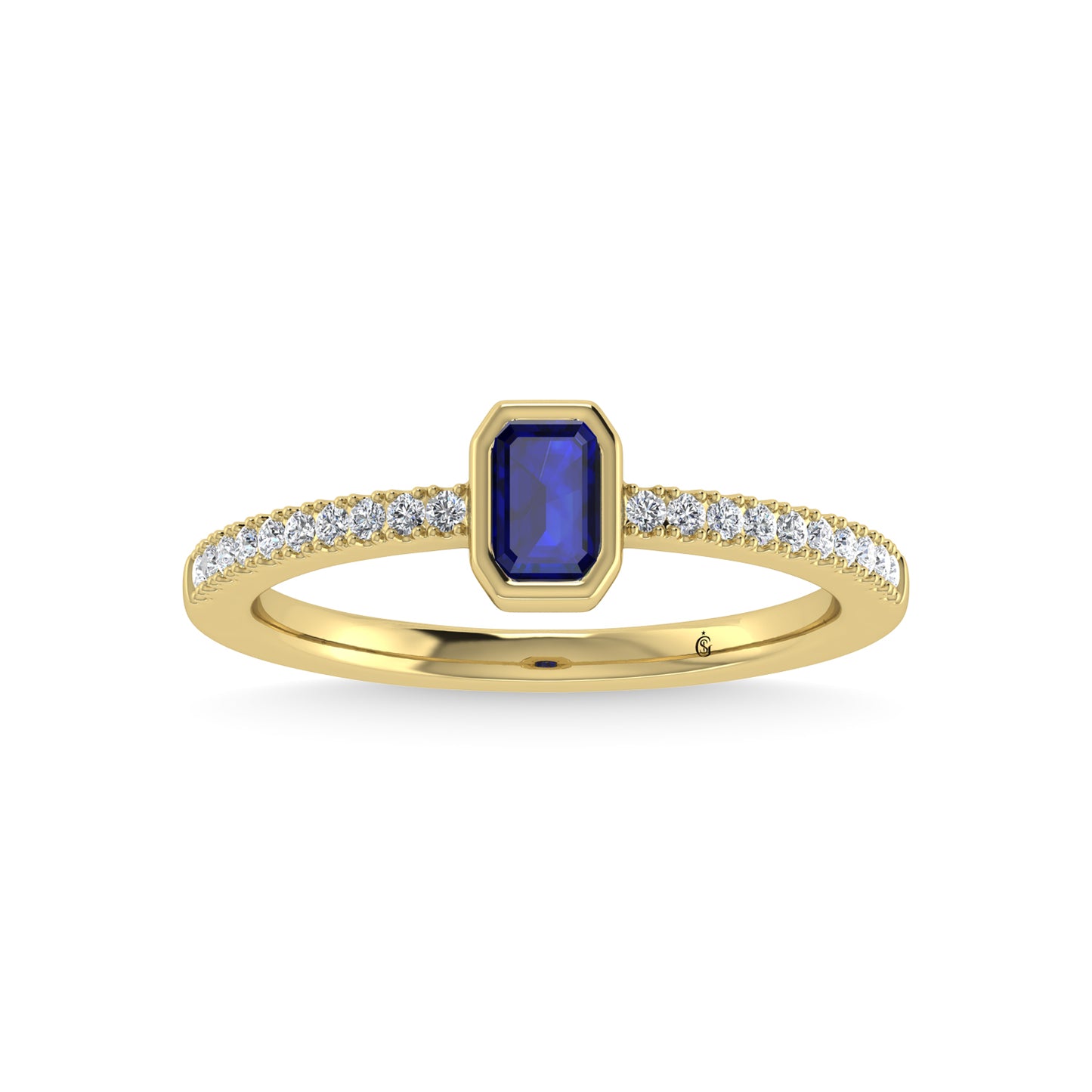14K Yellow Gold Diamond 3/8 Ct.Tw. And Blue Sapphire Fashion Ring