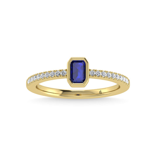 14K Yellow Gold Diamond 3/8 Ct.Tw. And Blue Sapphire Fashion Ring