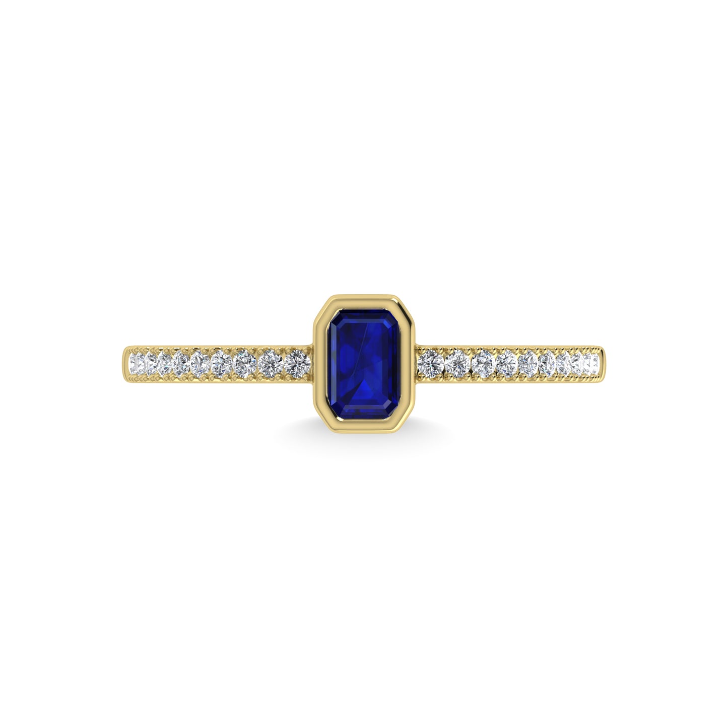 14K Yellow Gold Diamond 3/8 Ct.Tw. And Blue Sapphire Fashion Ring