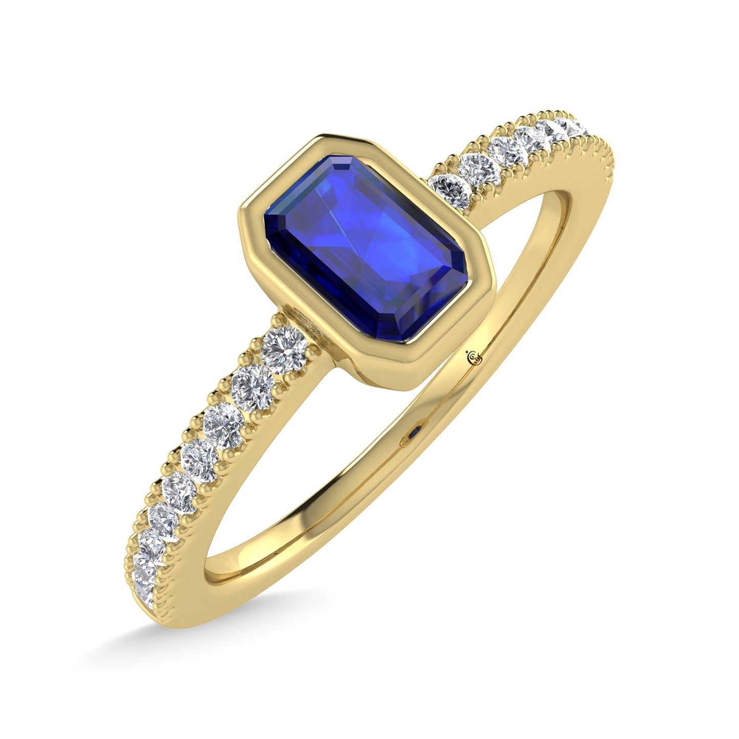 14K Yellow Gold Diamond 3/8 Ct.Tw. And Blue Sapphire Fashion Ring