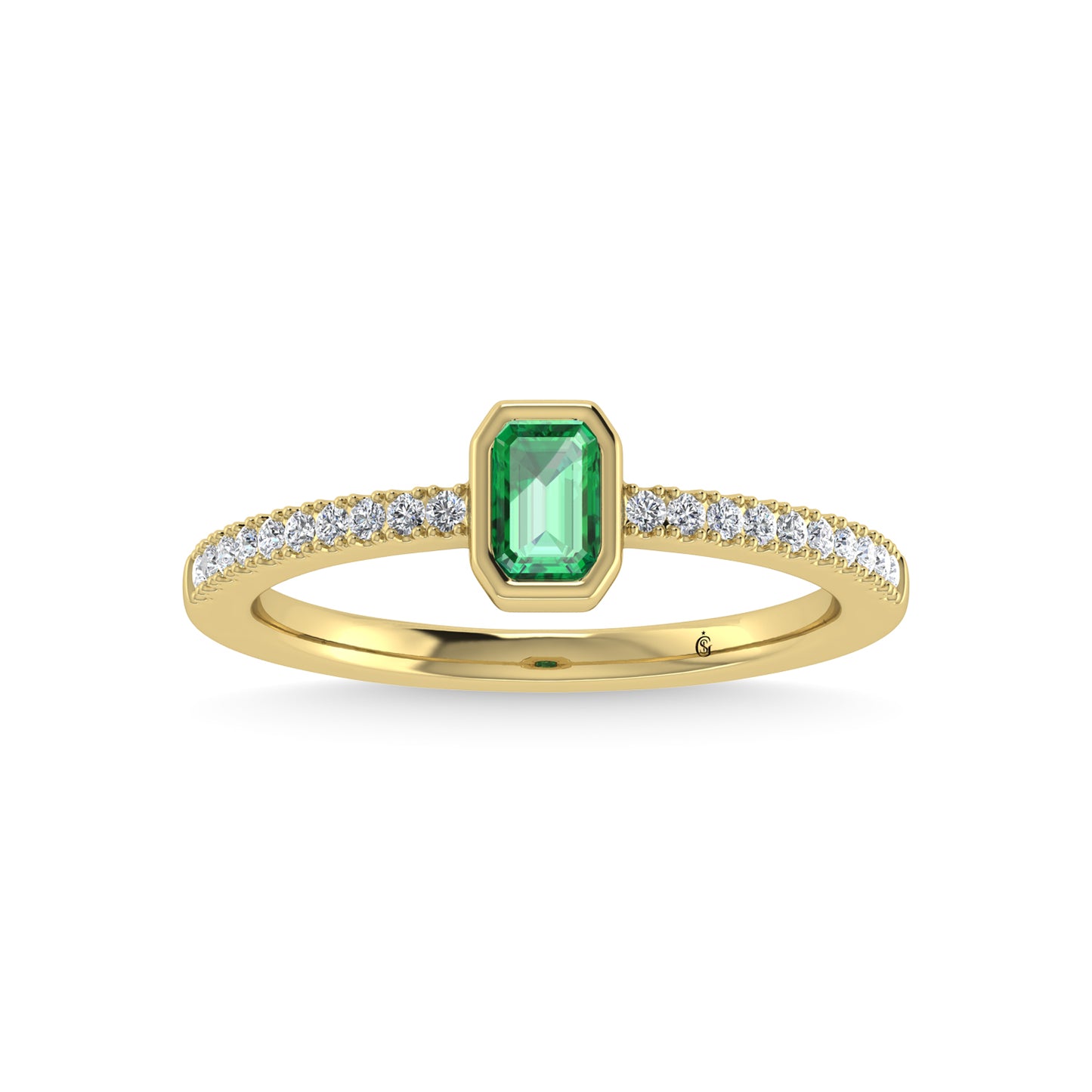 14K Yellow Gold Diamond 3/8 Ct.Tw. And Emerald Fashion Ring