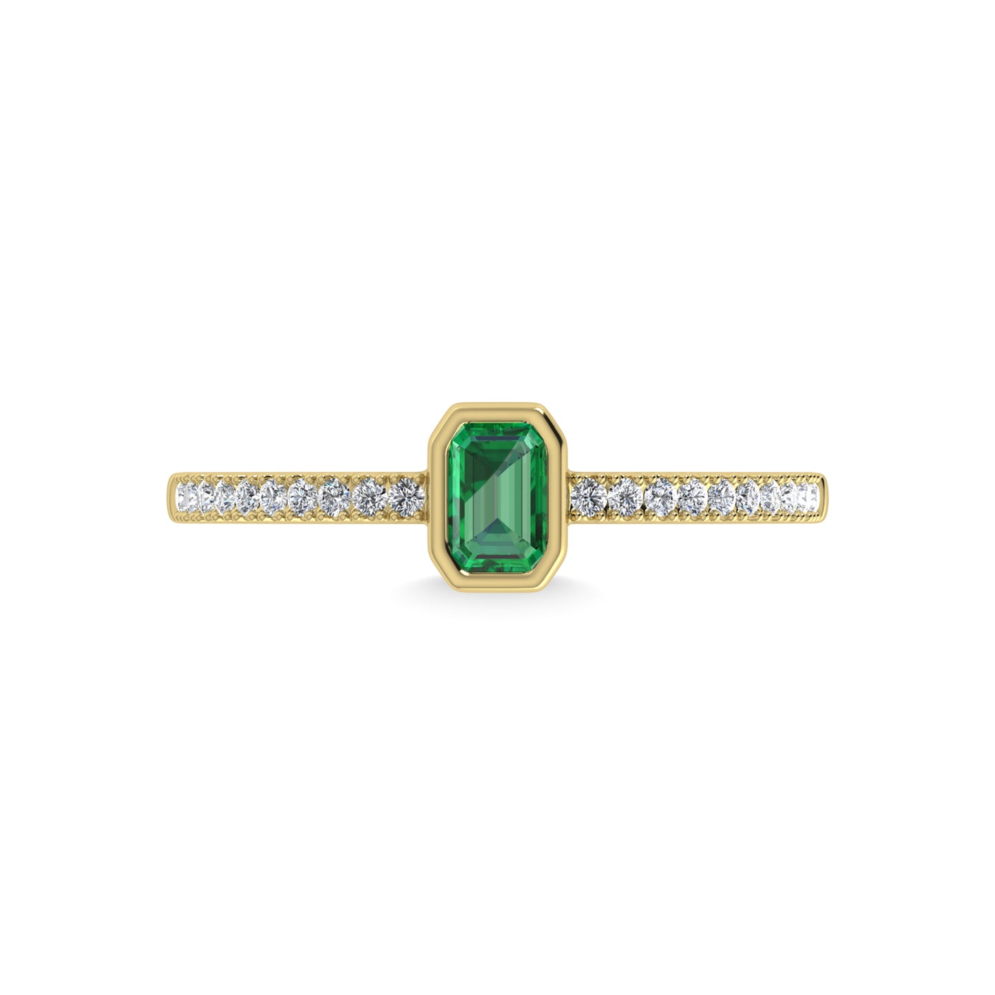 14K Yellow Gold Diamond 3/8 Ct.Tw. And Emerald Fashion Ring