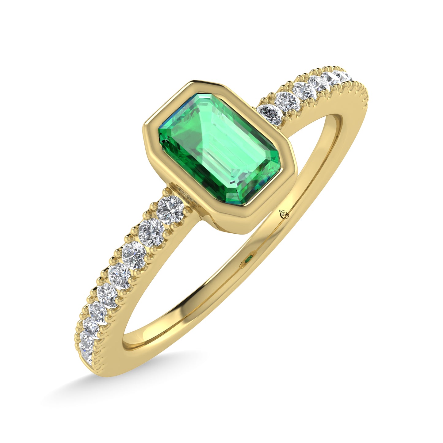 14K Yellow Gold Diamond 3/8 Ct.Tw. And Emerald Fashion Ring