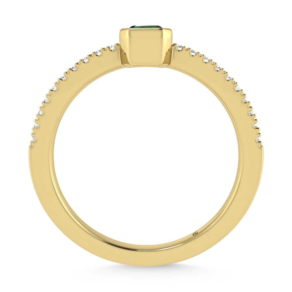 14K Yellow Gold Diamond 3/8 Ct.Tw. And Emerald Fashion Ring