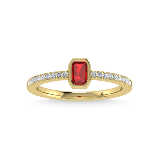 14K Yellow Gold Diamond 3/8 Ct.Tw. And Ruby Fashion Ring