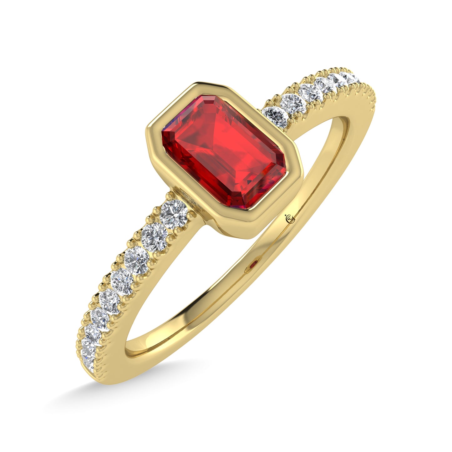 14K Yellow Gold Diamond 3/8 Ct.Tw. And Ruby Fashion Ring