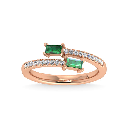 14K Rose Gold Diamond 3/8 Ct.Tw. And Emerald Fashion Ring