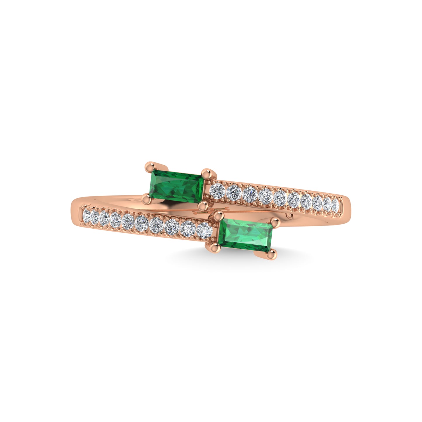 14K Rose Gold Diamond 3/8 Ct.Tw. And Emerald Fashion Ring