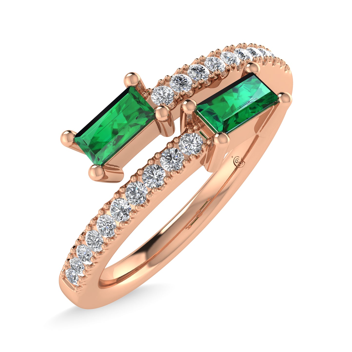 14K Rose Gold Diamond 3/8 Ct.Tw. And Emerald Fashion Ring