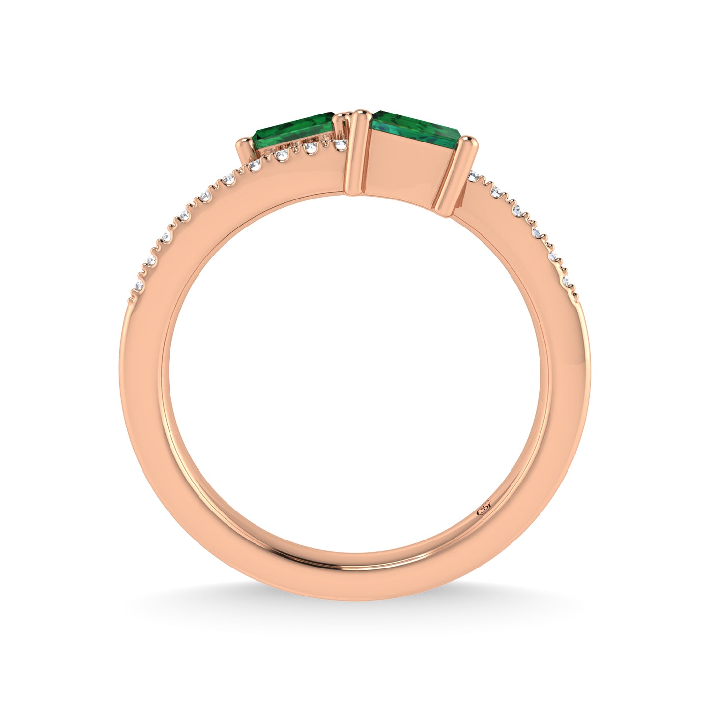 14K Rose Gold Diamond 3/8 Ct.Tw. And Emerald Fashion Ring