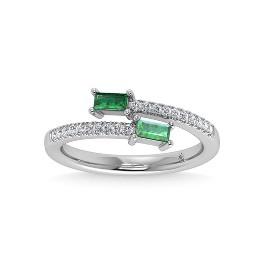 14K White Gold Diamond 3/8 Ct.Tw. And Emerald Fashion Ring