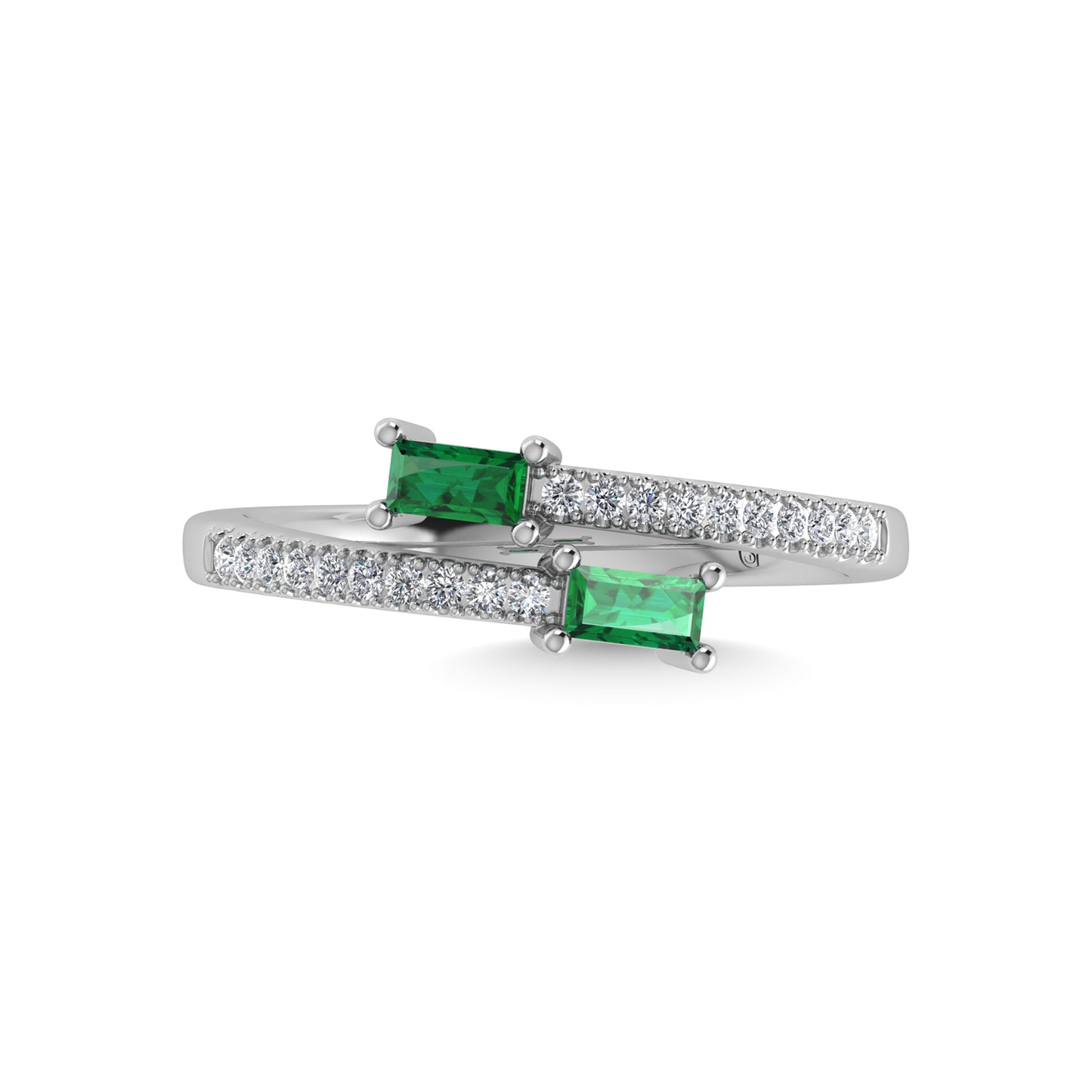 14K White Gold Diamond 3/8 Ct.Tw. And Emerald Fashion Ring