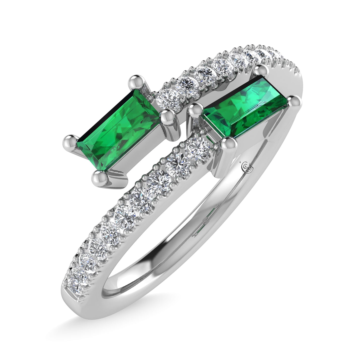 14K White Gold Diamond 3/8 Ct.Tw. And Emerald Fashion Ring