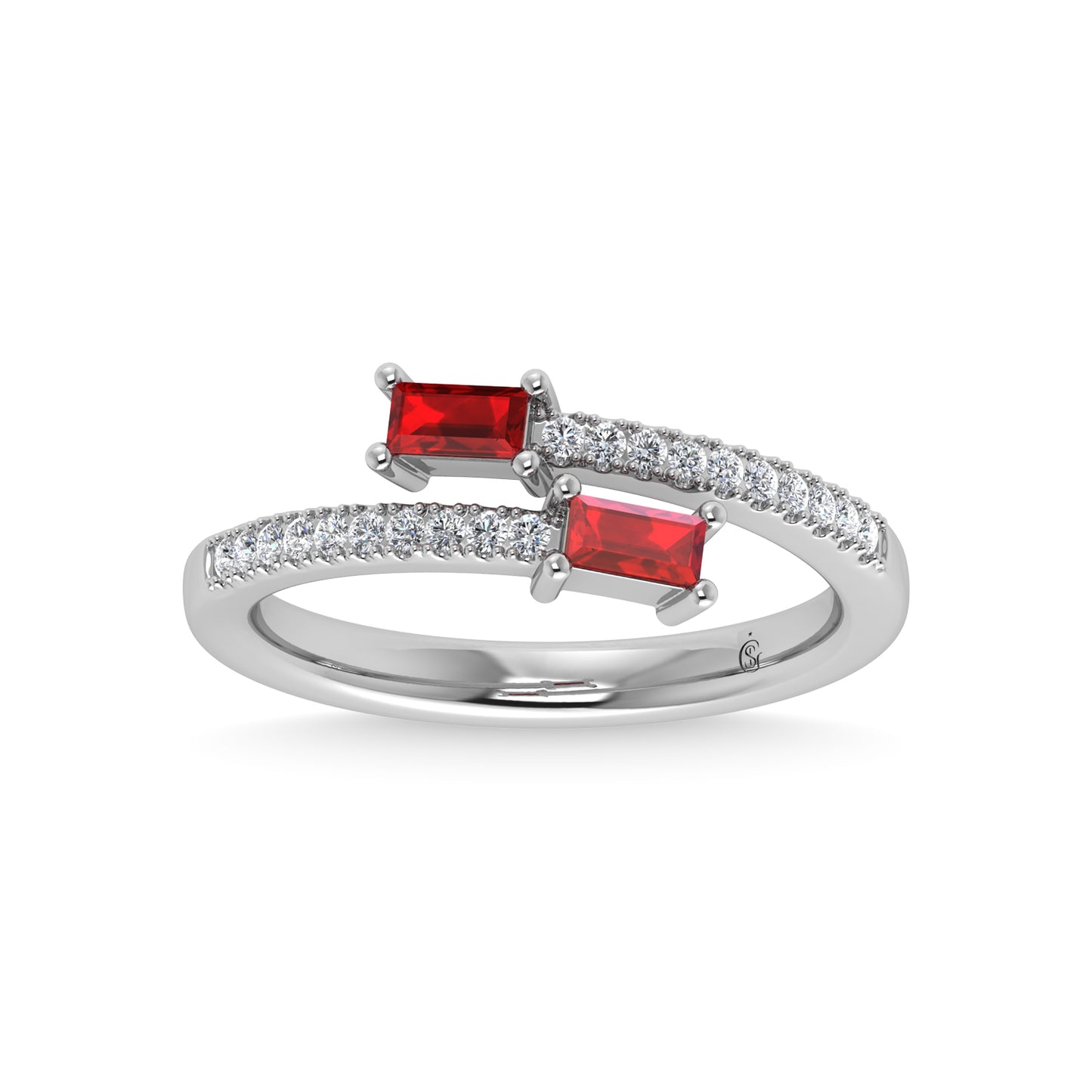 14K White Gold Diamond 3/8 Ct.Tw. And Ruby Fashion Ring