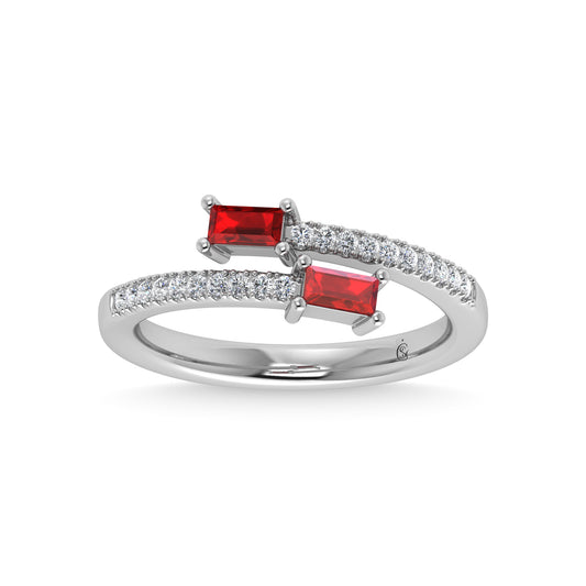 14K White Gold Diamond 3/8 Ct.Tw. And Ruby Fashion Ring