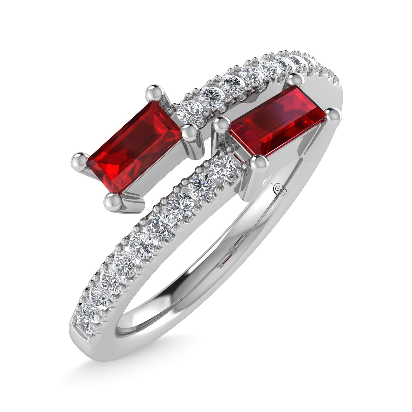 14K White Gold Diamond 3/8 Ct.Tw. And Ruby Fashion Ring