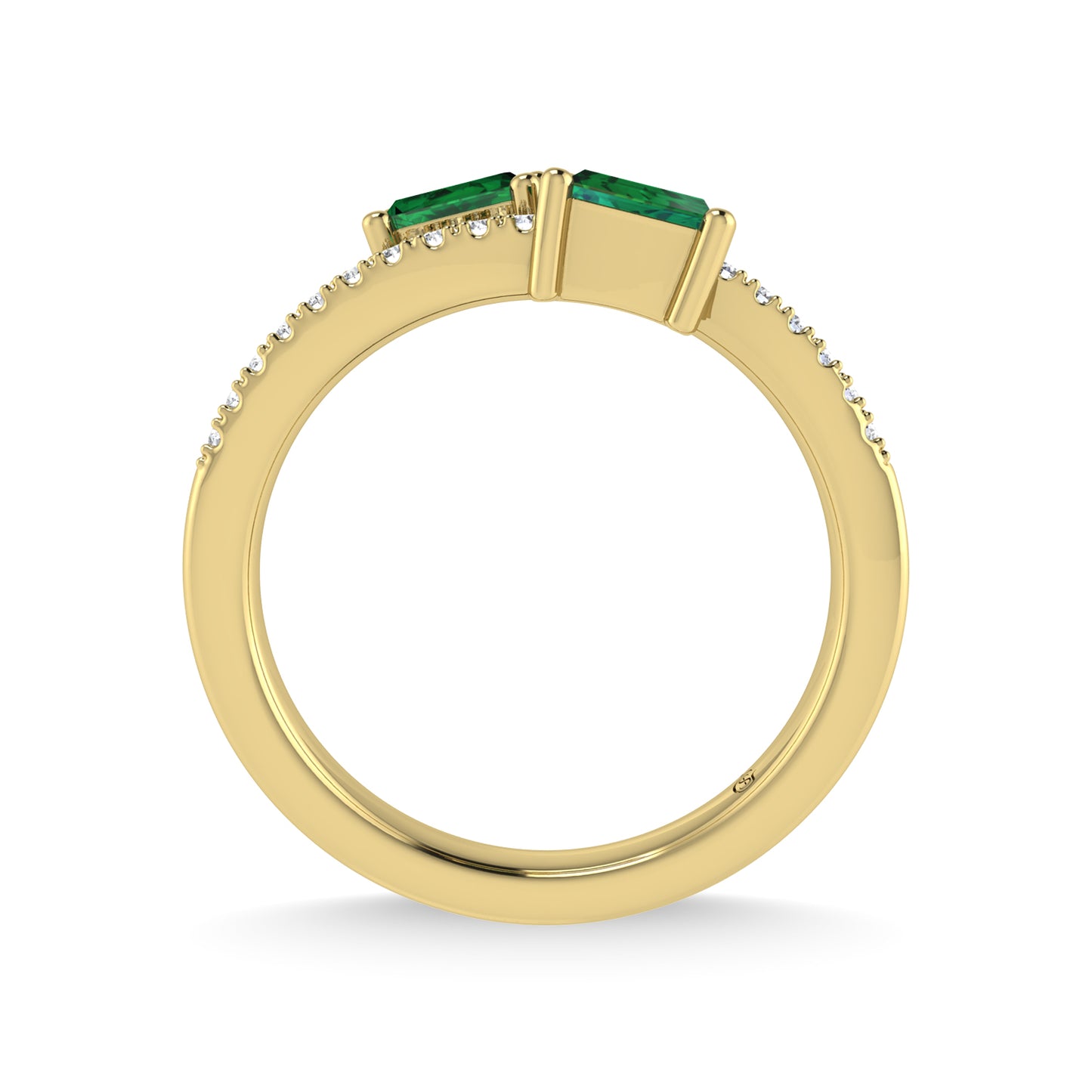 14K Yellow Gold Diamond 3/8 Ct.Tw. And Emerald Fashion Ring