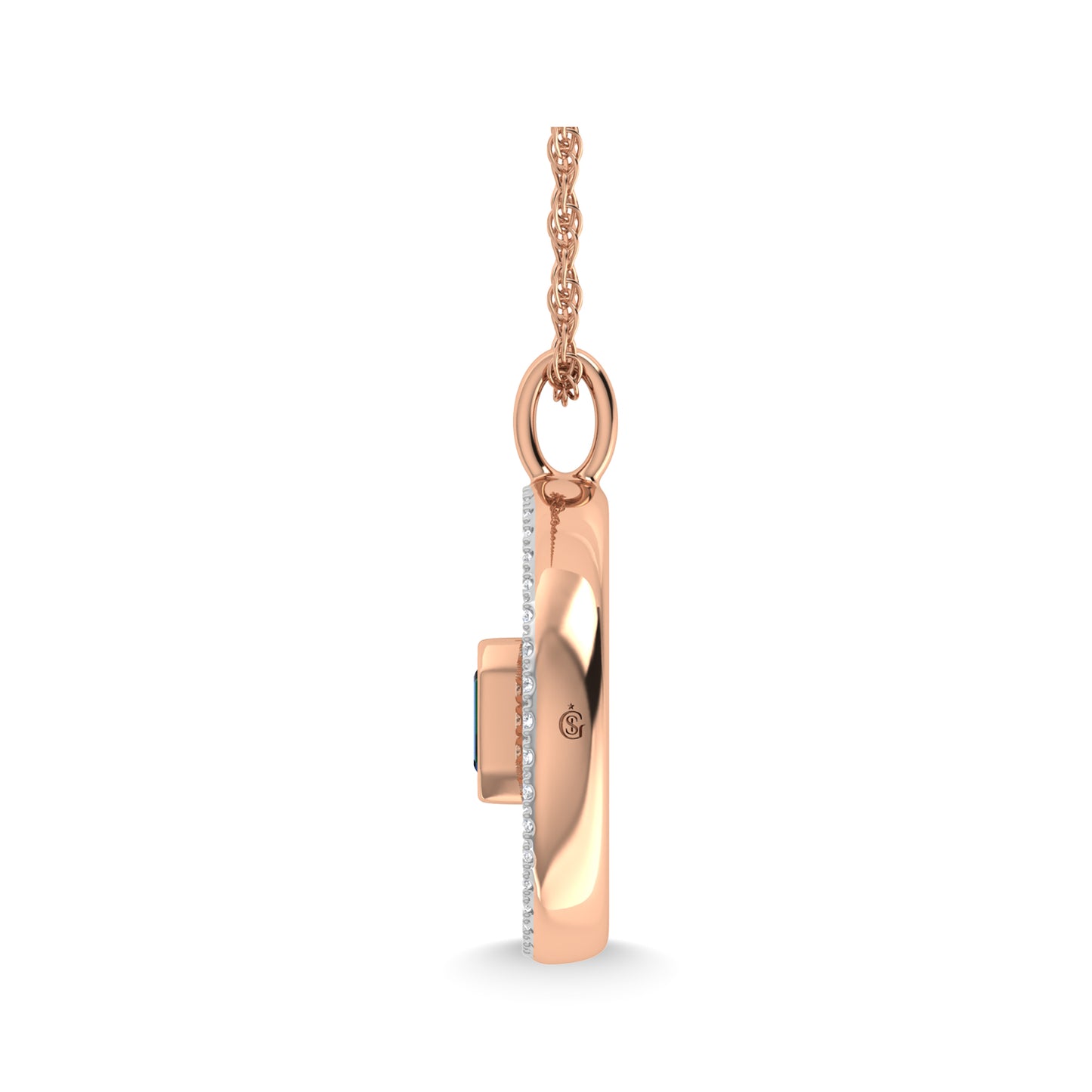 This circle pendant has a textured finish and is crafted with 14k rose gold. There are a total of 41 round cut diamonds, 3/8 ct tw. The chain is adjustable up to 18 inches in length.