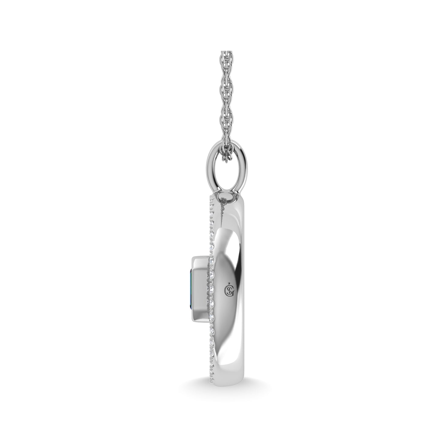 This circle pendant has a textured finish and is crafted with 14k white gold. There are a total of 41 round cut diamonds, 3/8 ct tw. The chain is adjustable up to 18 inches in length.