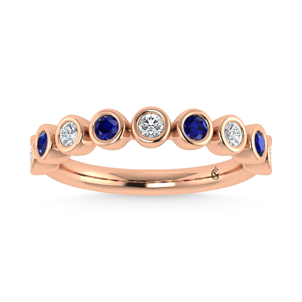 14K Rose Gold  1/2 Ct.Tw. Alternate Diamond and Blue Sapphire Stackable Band