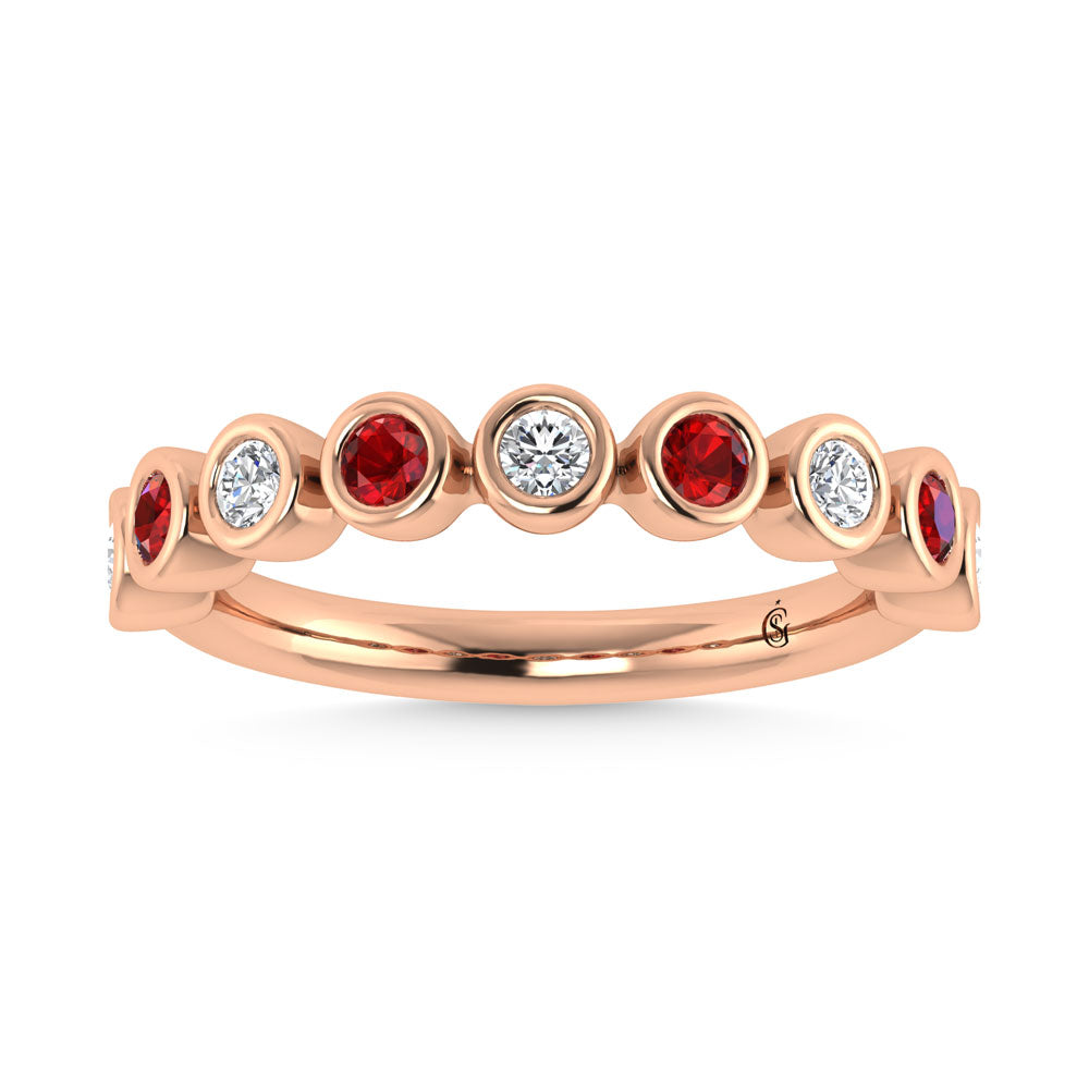 14K Rose Gold  1/2 Ct.Tw. Alternate Diamond and Ruby Stackable Band