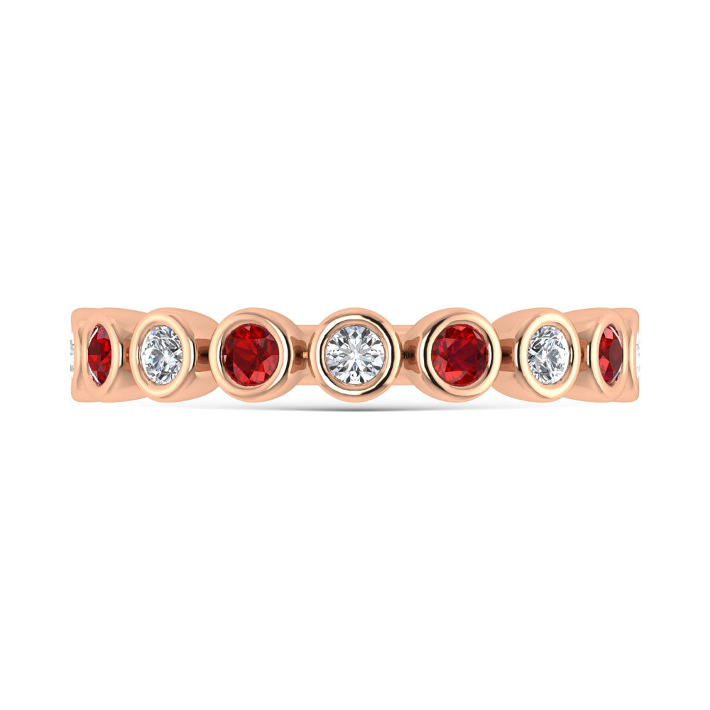 14K Rose Gold  1/2 Ct.Tw. Alternate Diamond and Ruby Stackable Band