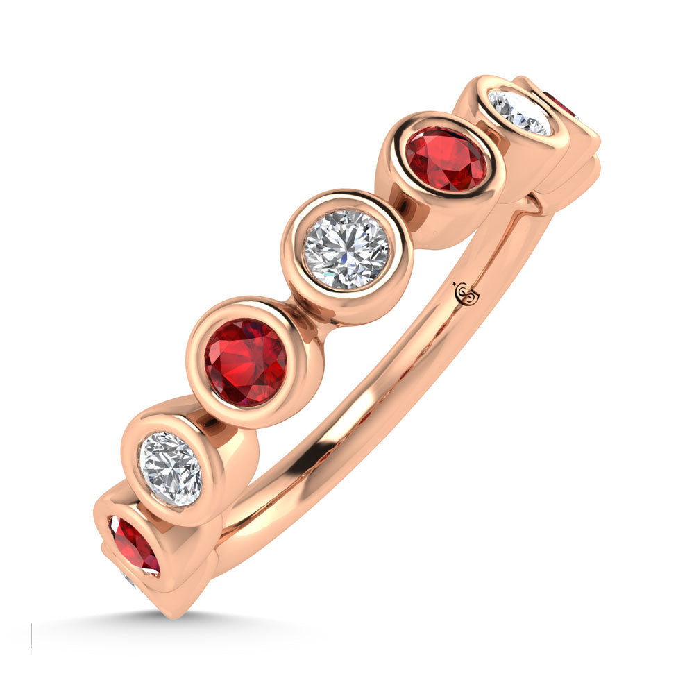 14K Rose Gold  1/2 Ct.Tw. Alternate Diamond and Ruby Stackable Band