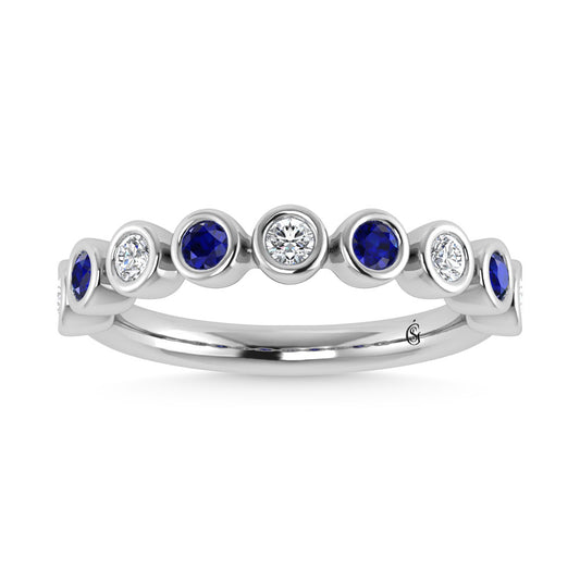 14K White Gold  1/2 Ct.Tw. Alternate Diamond and Blue Sapphire Stackable Band