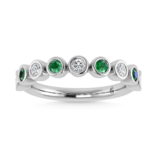14K White Gold  1/2 Ct.Tw. Alternate Diamond and Emerald Stackable Band