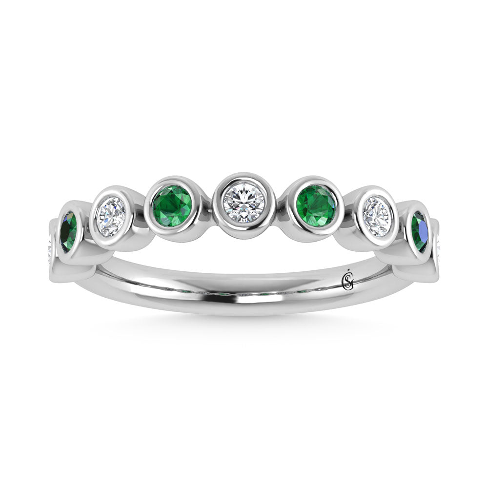 14K Rose Gold  1/2 Ct.Tw. Alternate Diamond and Emerald Stackable Band