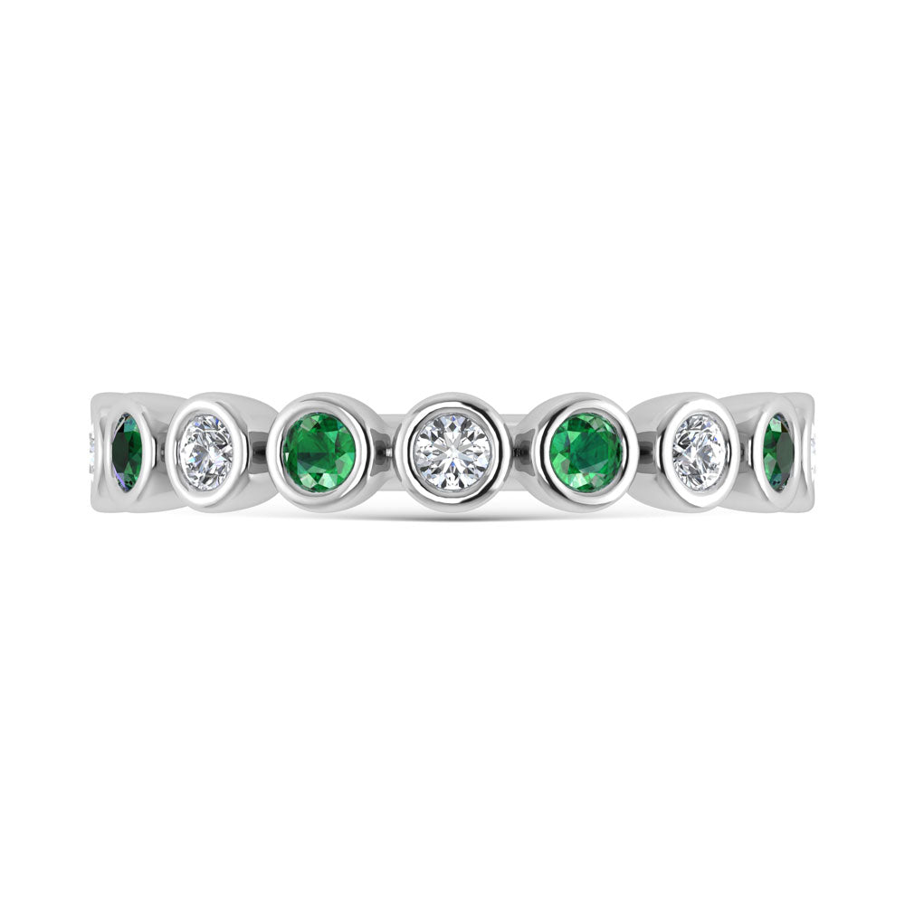 14K White Gold  1/2 Ct.Tw. Alternate Diamond and Emerald Stackable Band