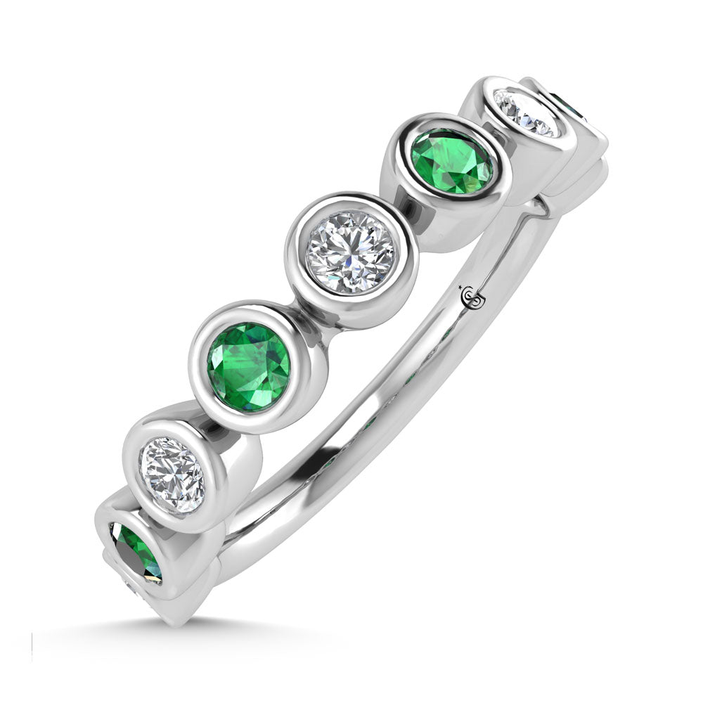14K White Gold  1/2 Ct.Tw. Alternate Diamond and Emerald Stackable Band