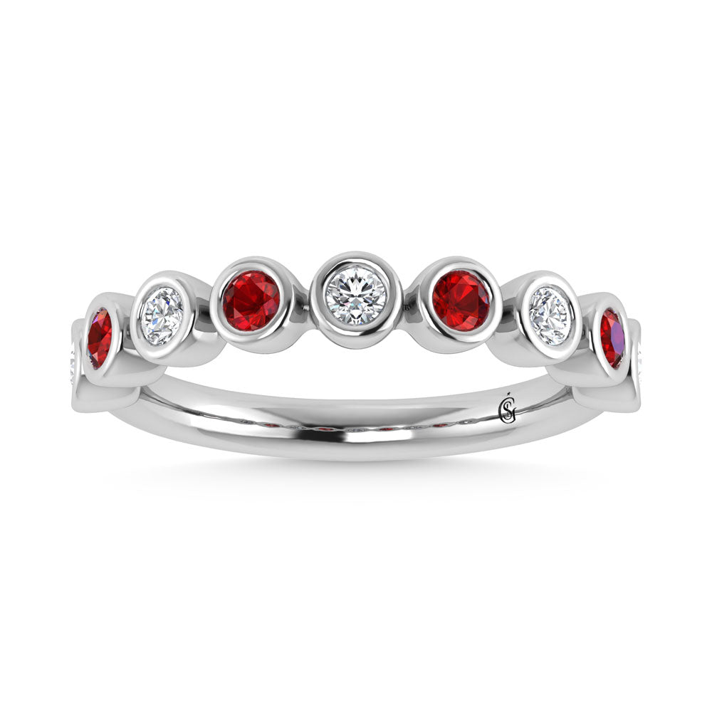 14K White Gold  1/2 Ct.Tw. Alternate Diamond and Ruby Stackable Band