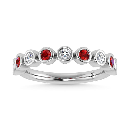 14K White Gold  1/2 Ct.Tw. Alternate Diamond and Ruby Stackable Band