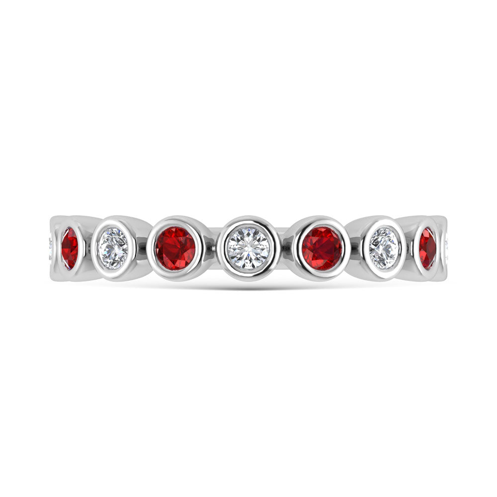 14K White Gold  1/2 Ct.Tw. Alternate Diamond and Ruby Stackable Band