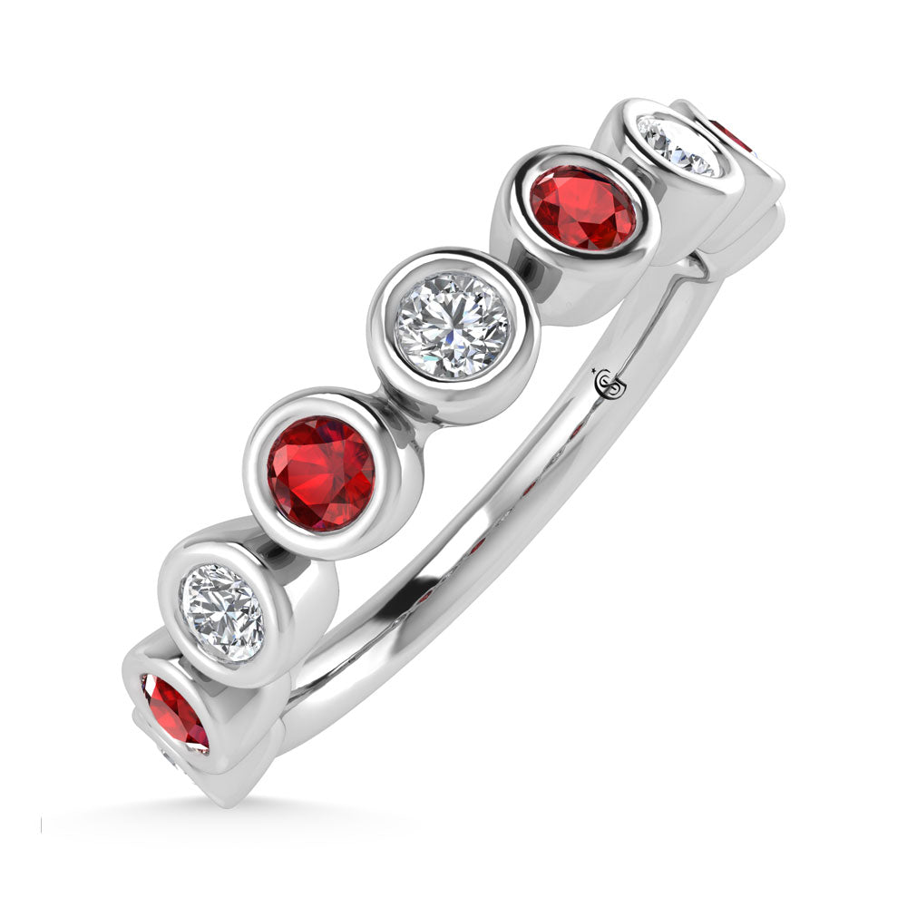 14K White Gold  1/2 Ct.Tw. Alternate Diamond and Ruby Stackable Band