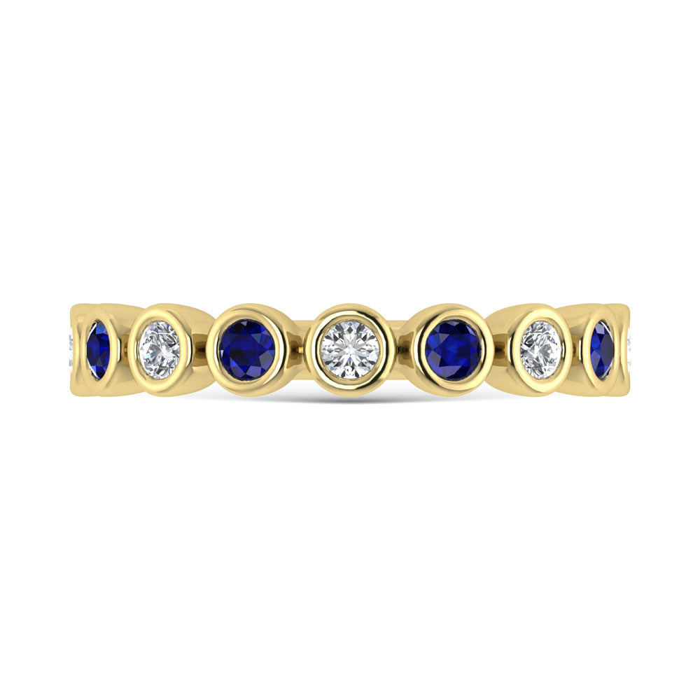 14K Yellow Gold  1/2 Ct.Tw. Alternate Diamond and Blue Sapphire Stackable Band