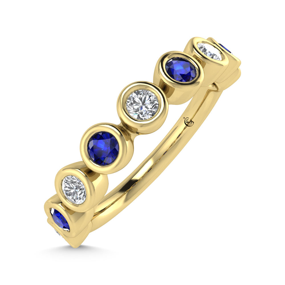 14K Yellow Gold  1/2 Ct.Tw. Alternate Diamond and Blue Sapphire Stackable Band